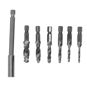 Oumefar Metric Drill Taps, Drill Tap Set Integrated Better Chip Removal M3‑M10 Spiral Groove Complete with Extension Rod for Metal Thin Plate(Silver) Tools