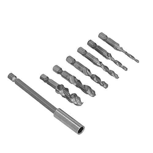 Oumefar Metric Drill Taps, Drill Tap Set Integrated Better Chip Removal M3‑M10 Spiral Groove Complete with Extension Rod for Metal Thin Plate(Silver) Tools