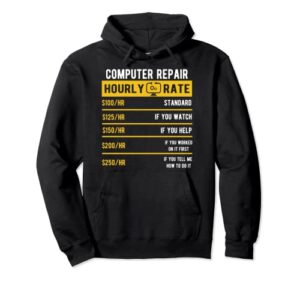 computer repair hourly rate, computer repair geek pullover hoodie