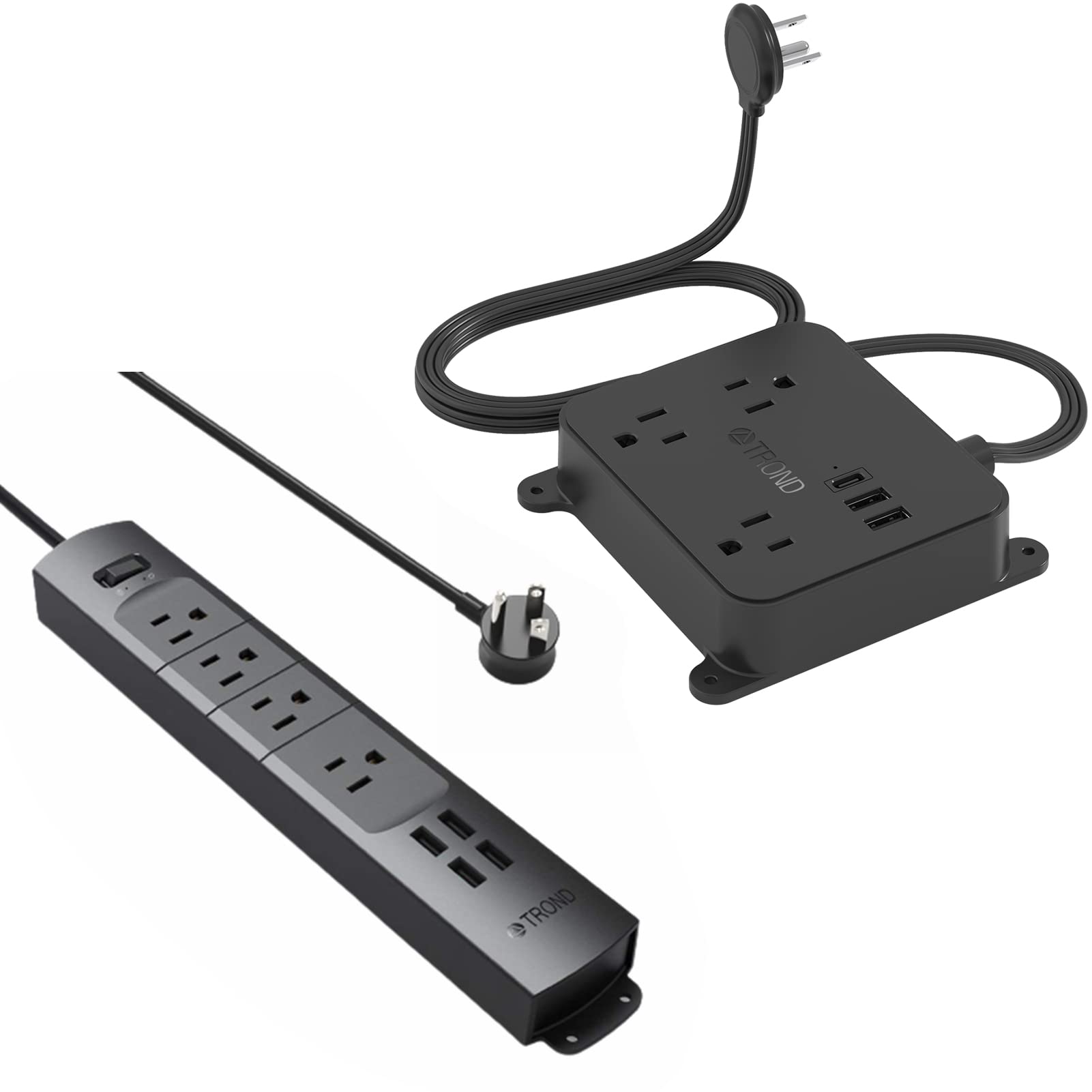 TROND Surge Protector Power Strip with USB & Flat Plug Power Strip - TROND Ultra Thin Extension Cord with 2 USB-A and 1 USB-C Port, 5FT Flat Wall Plug with 3 AC Outlet, No Surge Protector for Cruise