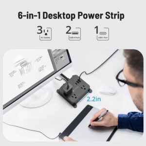 TROND Surge Protector Power Strip with USB & Flat Plug Power Strip - TROND Ultra Thin Extension Cord with 2 USB-A and 1 USB-C Port, 5FT Flat Wall Plug with 3 AC Outlet, No Surge Protector for Cruise