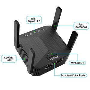 WiFi Range Extender WiFi Repeater 2023 Newest Release Simple Setup Wireless Signal Booster 2.4 GHz with Two Ethernet Ports WiFi Extender 4 Antennas Internet Booster