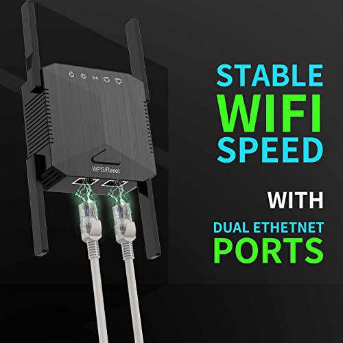 WiFi Range Extender WiFi Repeater 2023 Newest Release Simple Setup Wireless Signal Booster 2.4 GHz with Two Ethernet Ports WiFi Extender 4 Antennas Internet Booster