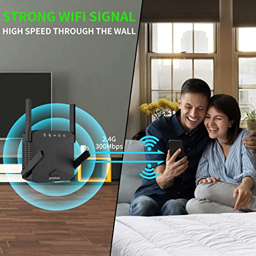 WiFi Range Extender WiFi Repeater 2023 Newest Release Simple Setup Wireless Signal Booster 2.4 GHz with Two Ethernet Ports WiFi Extender 4 Antennas Internet Booster