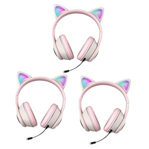 solustre 3 pcs luminous cat headset sound computer gamer headset led light headset rgb lighting headphone cat ear noise-canceling headphones wired headset with sound card abs
