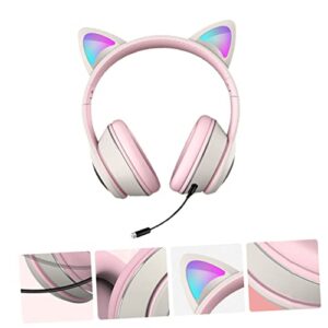 SOLUSTRE 3 pcs Luminous Cat Headset Sound Computer Gamer Headset LED Light Headset RGB Lighting Headphone cat Ear Noise-canceling Headphones Wired Headset with Sound Card abs