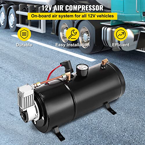 VEVOR Air Horn Compressor Tank Pump, 0.8 Gallon Tank Air Compressor, 120PSI 12V Portable Air Compressor Pump for Truck Pickup On Board