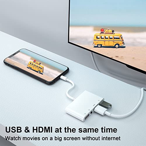 FEINODI Lightning to HDMI Adapter for iPhone/iPad to TV, Dual USB OTG Adapter with Microphone Input for Live-Streaming, MIDI Keyboard, Mouse, HD TV/Projector/Monitor Compatible