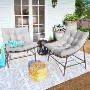phi villa outdoor papasan chairs set of 2, oversized scoop wicker chairs with cushions & steel frame, double comfy conversation reading chairs furniture for apartment patio, porch, deck, balcony