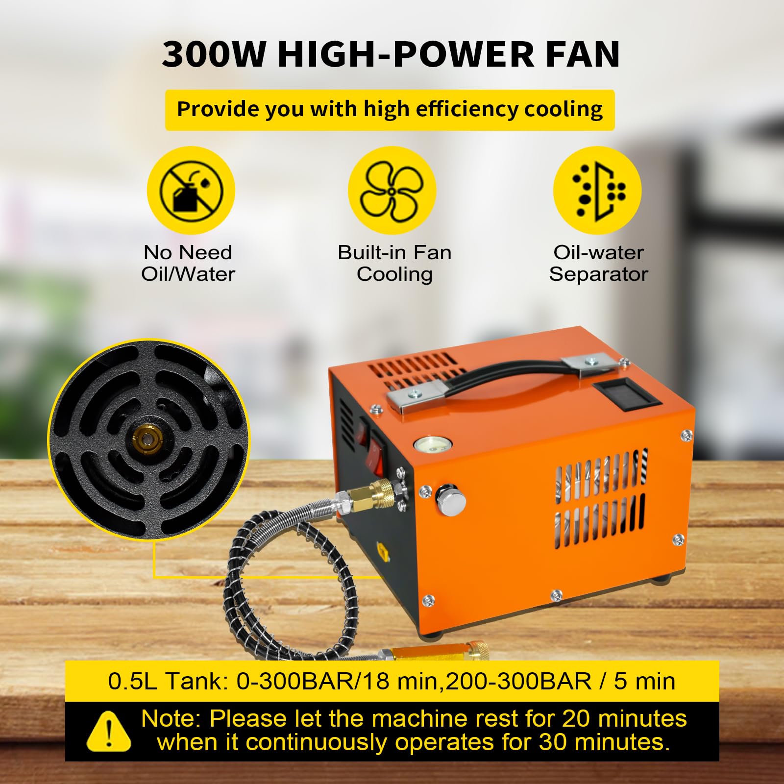 TUXING PCP Air Compressor, Portable 4500Psi/30Mpa, 8MM Quick-Connector Compatible for PCP Air Gun with Water/Oil Separator, Built-in Power Adapter(110V AC or 12V Car Battery)