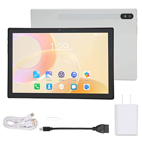 VINGVO Office Tablet IPS Screen 6GB RAM 256GB ROM White 10 Inch Tablet Dual Camera for Home (US Plug)