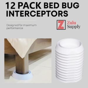 Zulu Supply Bed Bug Interceptors, Traps, 12 Pack, Bedbug Monitor, Detector for Bed Legs or Furniture (White 12-Pack)