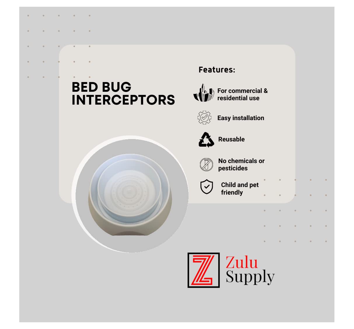 Zulu Supply Bed Bug Interceptors, Traps, 12 Pack, Bedbug Monitor, Detector for Bed Legs or Furniture (White 12-Pack)