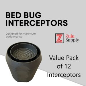 Zulu Supply Bed Bug Interceptors, Traps, 12 Pack, Black, Bedbug Monitor, Insect Detector for Bed Legs or Furniture