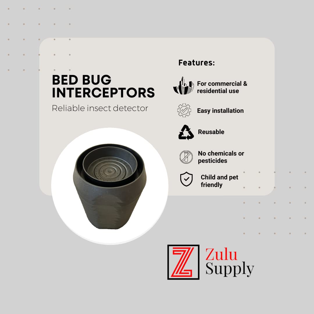 Zulu Supply Bed Bug Interceptors, Traps, 12 Pack, Black, Bedbug Monitor, Insect Detector for Bed Legs or Furniture