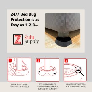 Zulu Supply Bed Bug Interceptors, Traps, 12 Pack, Black, Bedbug Monitor, Insect Detector for Bed Legs or Furniture