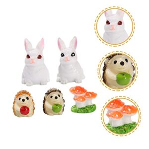 Gogogmee 5pcs Micro Landscape Rabbit Mini Resin Animals Resin Mushrooms Ornament Fairy Gardens Supplies Fairy Garden Accessory Spring Figurines Decor Desktop Rabbit Ornament Flowerpot Bunny