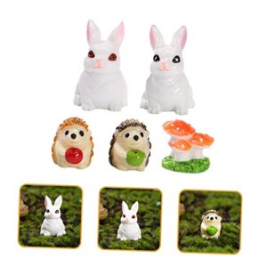 Gogogmee 5pcs Micro Landscape Rabbit Mini Resin Animals Resin Mushrooms Ornament Fairy Gardens Supplies Fairy Garden Accessory Spring Figurines Decor Desktop Rabbit Ornament Flowerpot Bunny