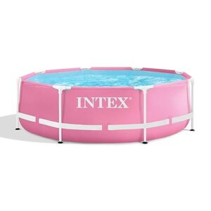 Intex 28290EH 8 Feet by 30 Inches Easy to Assemble Large Round Metal Frame Above Ground Swimming Pool with Dual Suction Outlet Fittings, Pink