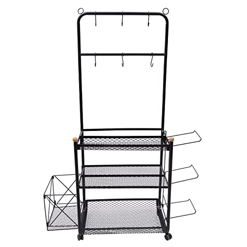 Garage Sports Equipment Organizer,Ball Storage Rack,Garage Ball Organizer Holder with Baskets and Hooks,Heavy Duty Steel Storage Cart