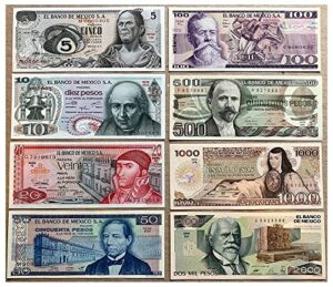 1985 m out-of-print mexico currency collection 1970's-80's (8 diferent!!) no cash value! not cash equivalent! 5, 10, 20, 50, 100, 500, 1000, 2000 pesos seller uncirculated