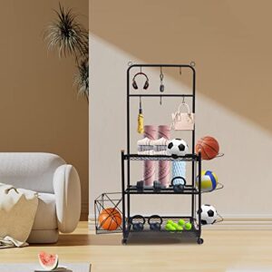 ZHFEISY Sports Equipment Storage Rack 3-Tier Sports Equipment Storage for Garage Garage Storage System with Wheels for Game Room Garage Yard