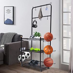 ZHFEISY Sports Equipment Storage Rack 3-Tier Sports Equipment Storage for Garage Garage Storage System with Wheels for Game Room Garage Yard