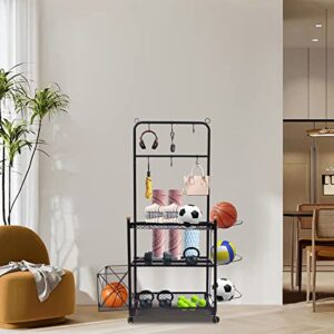 ZHFEISY Sports Equipment Storage Rack 3-Tier Sports Equipment Storage for Garage Garage Storage System with Wheels for Game Room Garage Yard