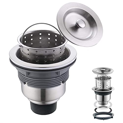 Kitchen Sink Drain Assembly Kit, Orlando 3-1/2 Inch Sink Strainer Removable Deep Waste Basket with Sink Stopper/Sealing Lid, 304 Stainless Steel