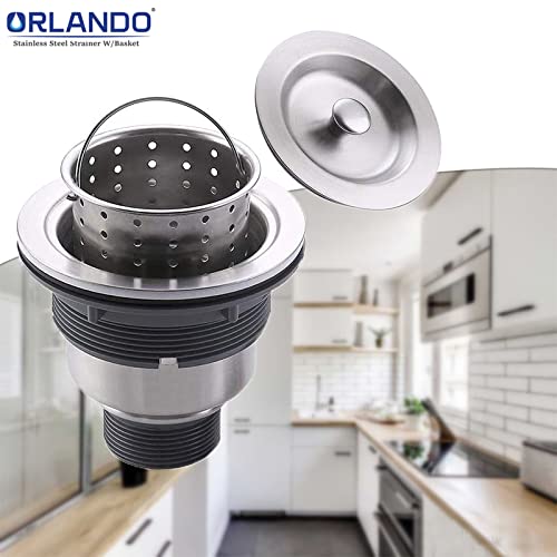 Kitchen Sink Drain Assembly Kit, Orlando 3-1/2 Inch Sink Strainer Removable Deep Waste Basket with Sink Stopper/Sealing Lid, 304 Stainless Steel