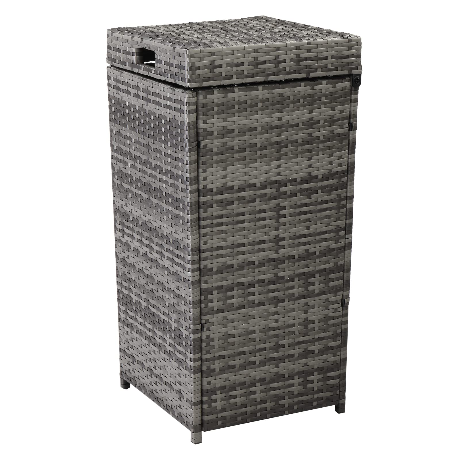 HomVent 26.7 Gallon Hideaway Can, Outdoor Wicker Trash Bin Rattan Patio Waste Basket with Lid, Wicker Recycling Basket Patio Trash Can for Backyard, Deck, Poolside (Gray)