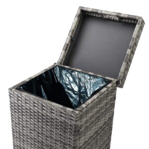 HomVent 26.7 Gallon Hideaway Can, Outdoor Wicker Trash Bin Rattan Patio Waste Basket with Lid, Wicker Recycling Basket Patio Trash Can for Backyard, Deck, Poolside (Gray)