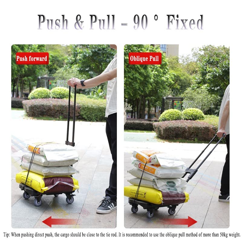 Multi-Purpose Folding Trolley - Luggage Hand Trolley Cart with Wheels 100kg/120kg/150kg/200kg Load Capacity, Included 2 Bungee Cords(Color:A,Size:2.5INCH with Brake)