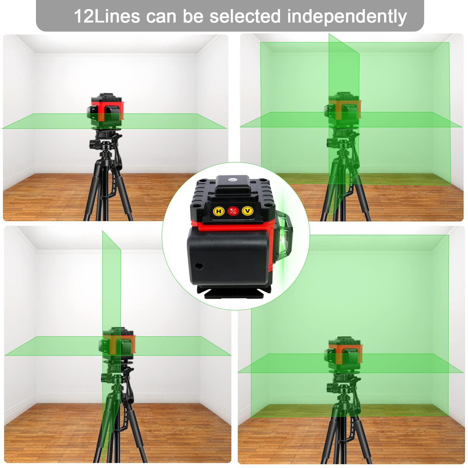 PTILOTD 3x360° 12 Lines Self Leveling Green Laser Level