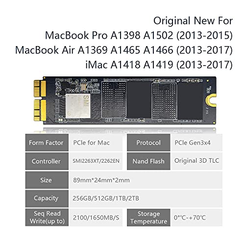 Pstaroth NVMe SSD 512GB PCIe Gen3x4 Internal Solid State Drive with 3D NAND for MacBook Air (Mid 2013-2017), MacBook Pro(Retina, Late 2013-Mid 2015), Mac Pro(2013) & Mini (2014), iMac(2013-2017)