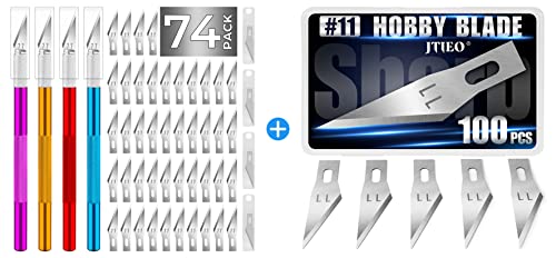 74 Pack Hobby Knife Exacto Knife with 4 Upgrade Sharp Hobby Knives and 70 Spare Craft Knife Blades, 100 PCS Exacto Knife Blades, SK5 Carbon Steel #11 Exacto Blades