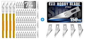 exacto knife craft knife hobby knife 74 pack with 4 upgrade sharp hobby knives and 70 spare knife blades, 150 pcs exacto knife blades #11 sharp hobby knife blades