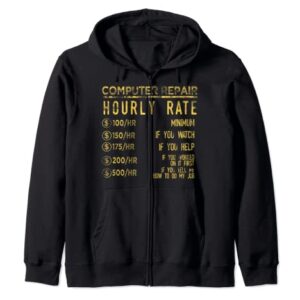 Computer Repair Geek Hourly Rate It Nerd Dork Zip Hoodie