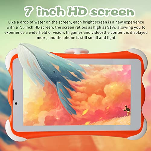 VINGVO Kids Tablet, Orange 7 Inch 1280x800 Eye Protection WiFi Kids Tablet RAM 3GB ROM 32GB for Reading (US Plug)