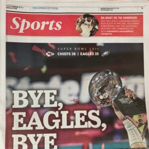 Kansas City Chiefs Super Bowl 57 LVII Champions Original Front Page KC Star Bye Eagles Bye 14x26 Framed Newspaper With Patrick Mahomes 2/14/23