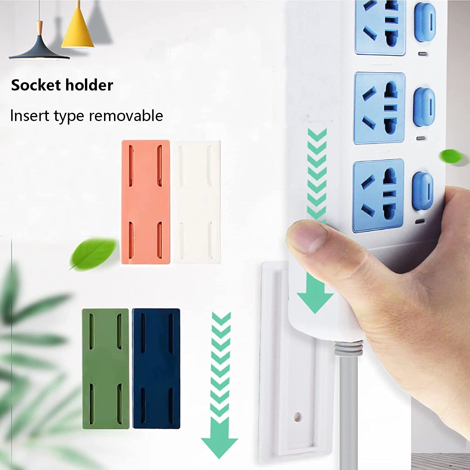 4 Pcs Self-Adhesive Desktop Socket Fixer, Adhesive Punch Free Socket Holder, Power Strip Holder Fixator, Plug-in Socket Holder for Desk (4PCS)