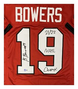 brock bowers autographed georgia red custom jersey natl champs inscription beckett coa
