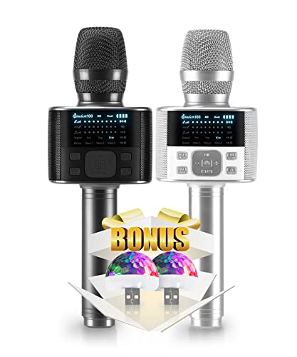 M100 - Bluetooth Karaoke Microphone - Carpool Karaoke Microphone - Bluetooth Microphone Wireless - Portable Handheld Karaoke Mic and Speaker with LED Screen - Wireless Microphones for Kids and Adults