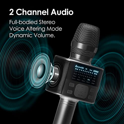 M100 - Bluetooth Karaoke Microphone - Carpool Karaoke Microphone - Bluetooth Microphone Wireless - Portable Handheld Karaoke Mic and Speaker with LED Screen - Wireless Microphones for Kids and Adults