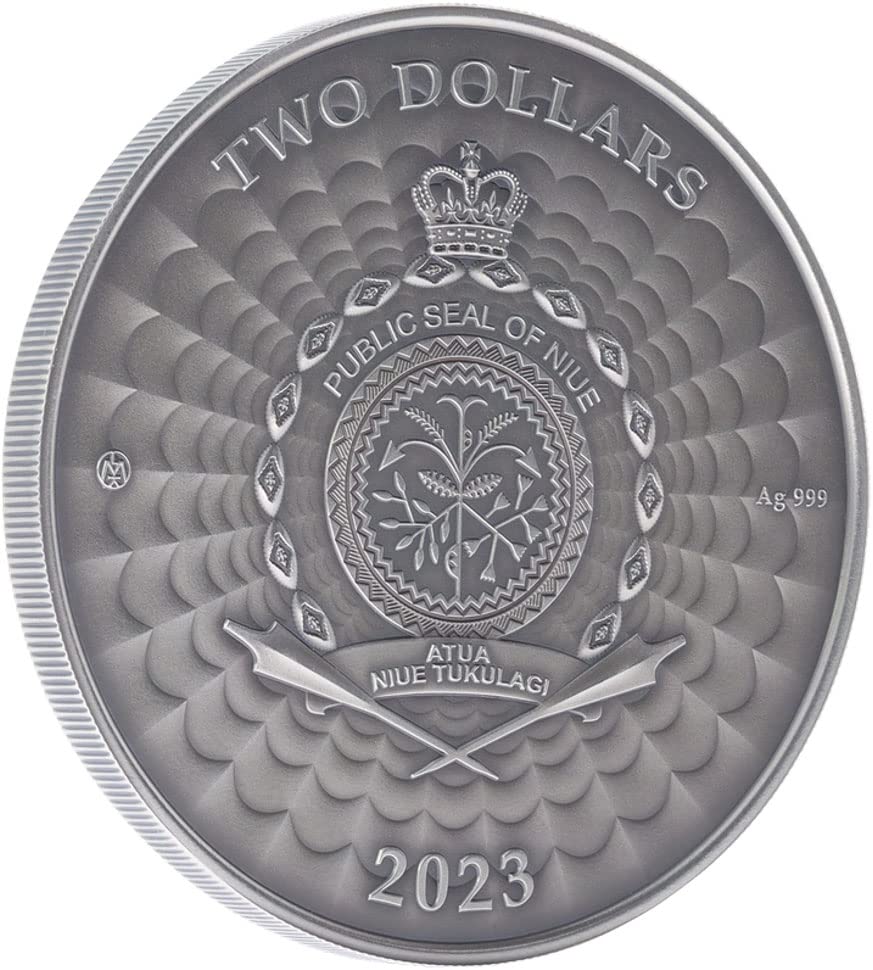 2023 DE World of Cryptids PowerCoin Baba Yaga 1 Oz Silver Coin 2$ Niue 2023 1 Oz Antique Finish