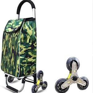 Shopping Trolley on Wheels Multi Function Shopping Cart Large Capacity Light Weight Wheeled Trolley Push Cart Bag with 6 Wheels Folding Climbing Stair Car Storage Hand Trucks,Camouflage ,S