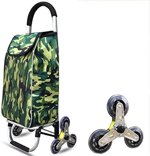 Shopping Trolley on Wheels Multi Function Shopping Cart Large Capacity Light Weight Wheeled Trolley Push Cart Bag with 6 Wheels Folding Climbing Stair Car Storage Hand Trucks,Camouflage ,S