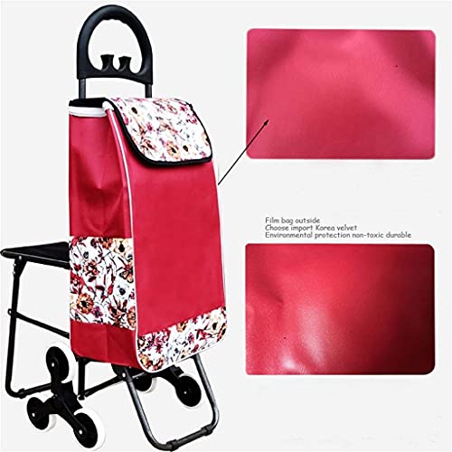 Shopping Trolley on Wheels Multi Function Shopping Cart Trip Portable Elderly People Can Be Folded with Chair Lever Car Trolley Storage Hand Trucks,Brown ,