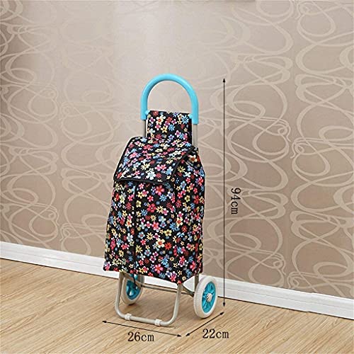 Shopping Trolley on Wheels Multi Function Shopping Cart Two Rounds Silent Wheel Fold Portable Cart Pull Rod Car Luggage Cart Trolley Pull Truck Trailer Cart Handle with Cloth Bag Storage Hand Truck