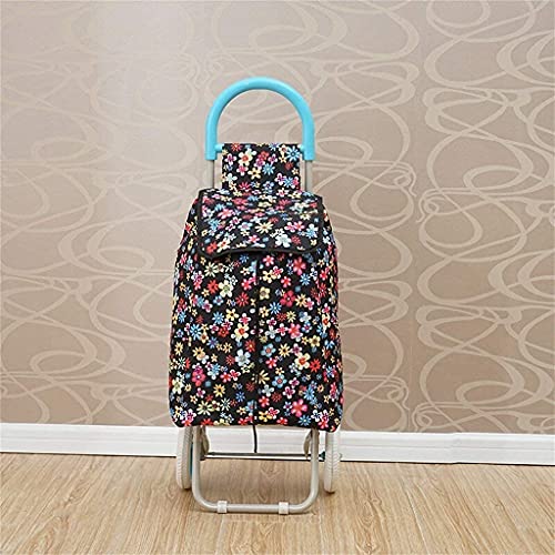 Shopping Trolley on Wheels Multi Function Shopping Cart Two Rounds Silent Wheel Fold Portable Cart Pull Rod Car Luggage Cart Trolley Pull Truck Trailer Cart Handle with Cloth Bag Storage Hand Truck